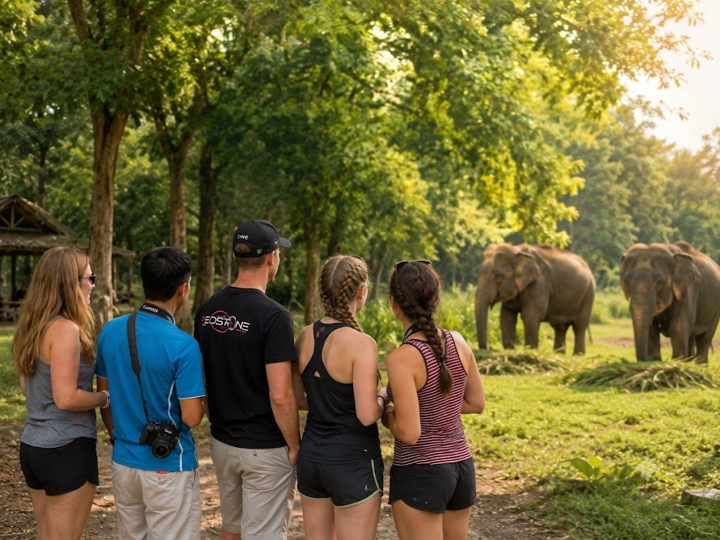 Guests quietly observing elephants at TK Ethical Elephant Sanctuary Chiang Mai